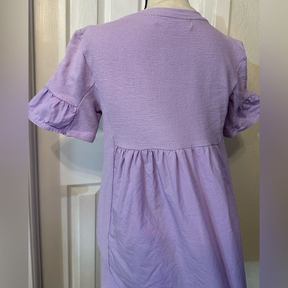 The Impeccable Pig MIXED MEDIA SHORT-SLEEVE MINI DRESS purple lilac Small - Picture 6 of 11